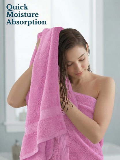 4 Pack Premium Bath Towels, 27x54 in, 600 GSM Cotton Pink