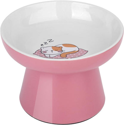 Raised Cat Food Bowl – Ceramic Elevated Cat Bowl for Whisker & Neck Fatigue,Non-Slip & Anti Vomiting Pet Feeder for Kittens to Adult Cats and Small Dogs,Dishwasher Safe(Pink)