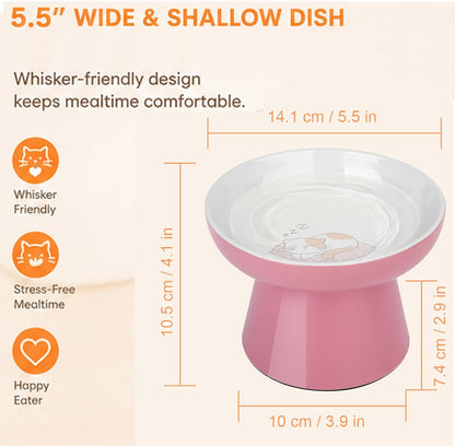Raised Cat Food Bowl – Ceramic Elevated Cat Bowl for Whisker & Neck Fatigue,Non-Slip & Anti Vomiting Pet Feeder for Kittens to Adult Cats and Small Dogs,Dishwasher Safe(Pink)