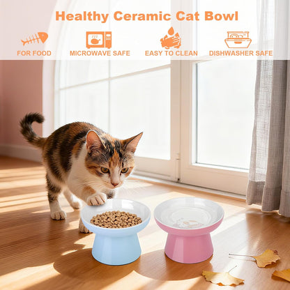 Raised Cat Food Bowl – Ceramic Elevated Cat Bowl for Whisker & Neck Fatigue,Non-Slip & Anti Vomiting Pet Feeder for Kittens to Adult Cats and Small Dogs,Dishwasher Safe(Pink)