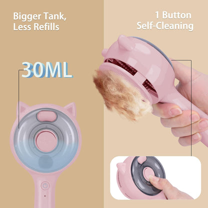 Pet Steam Brush for Cats & Dogs ，3-in-1 Pet Grooming Comb，Reduces Shedding, Soft Bristles, Promotes Healthy Coat-Comes - Includes Waterless Shampoo，Pink