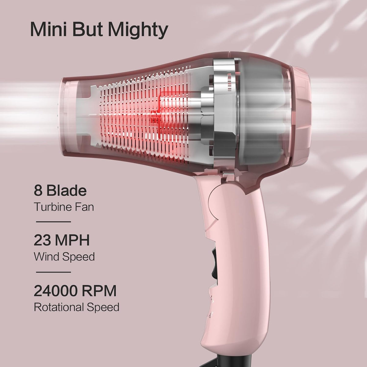 Foldable Travel Hair Dreyr Mini:Dual Voltage Small Lightweight Blow Dryer for International Travel,1200w Compact Hairdryer with Concentrator and Travel Bag(Light Pink)