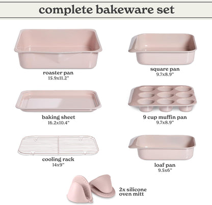 Nonstick Stackable Bakeware Set - Deluxe Heavy Duty, Durable, Easy Release Baking Set, 8 Pcs, Pink