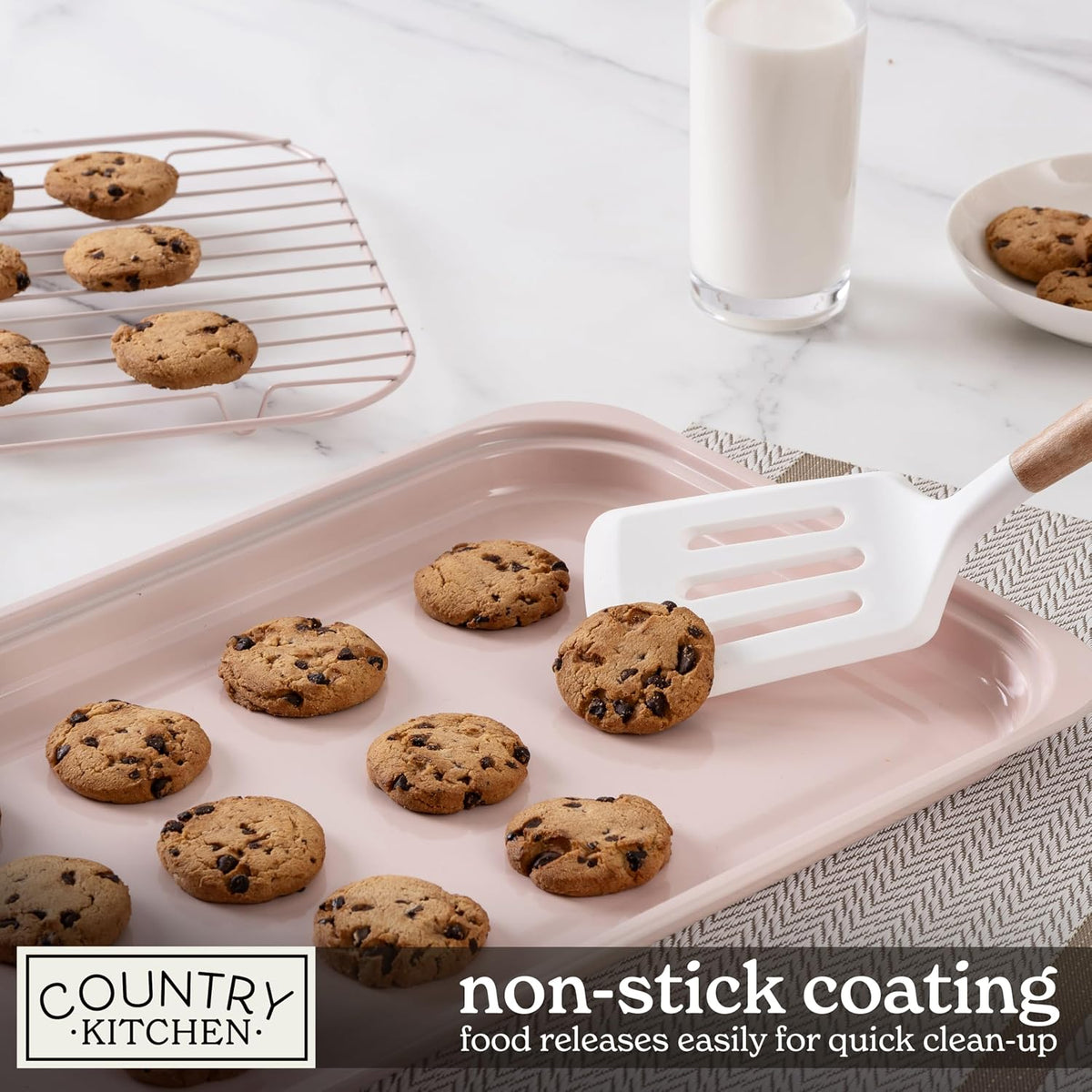 Nonstick Stackable Bakeware Set - Deluxe Heavy Duty, Durable, Easy Release Baking Set, 8 Pcs, Pink