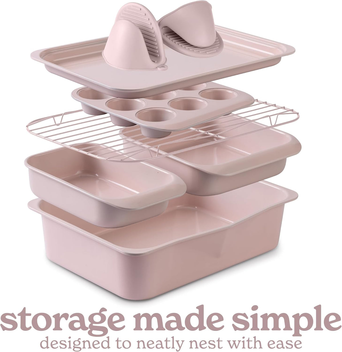 Nonstick Stackable Bakeware Set - Deluxe Heavy Duty, Durable, Easy Release Baking Set, 8 Pcs, Pink