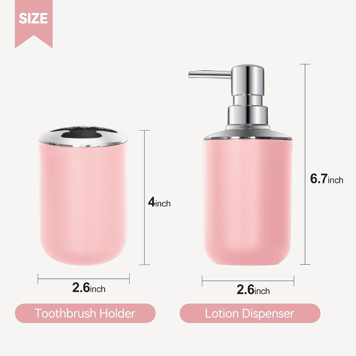 Pink Bathroom Accessories Set 2 PCS, Soap Dispenser and Toothbrush Holder