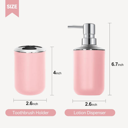Pink Bathroom Accessories Set 2 PCS, Soap Dispenser and Toothbrush Holder