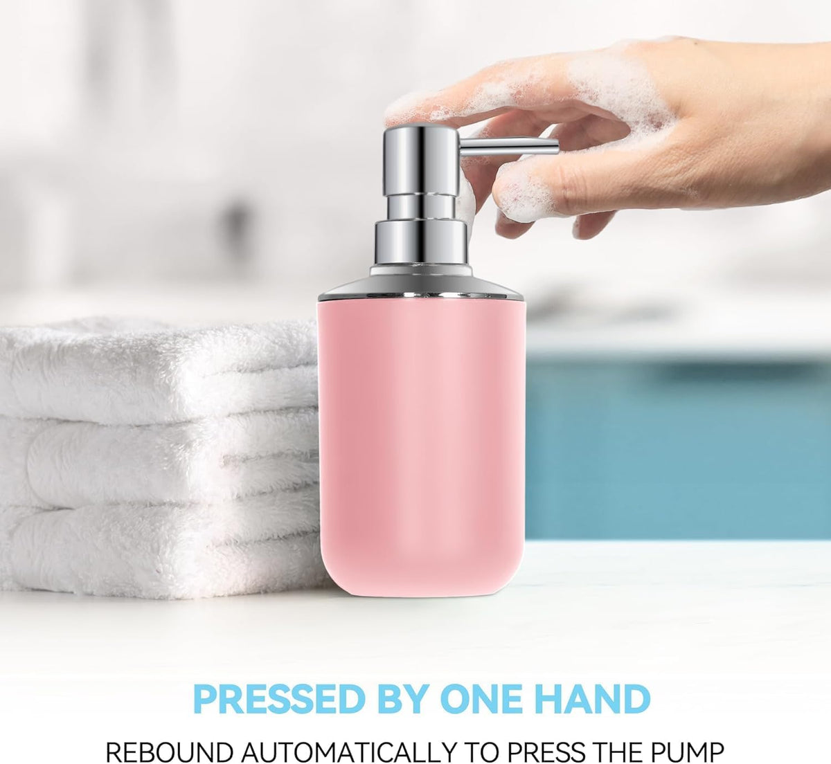 Pink Bathroom Accessories Set 2 PCS, Soap Dispenser and Toothbrush Holder