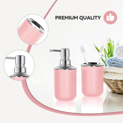 Pink Bathroom Accessories Set 2 PCS, Soap Dispenser and Toothbrush Holder