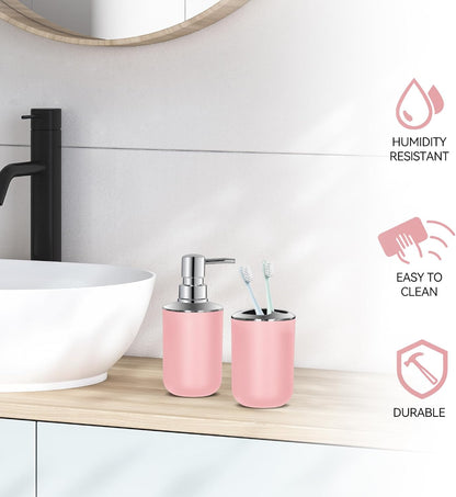 Pink Bathroom Accessories Set 2 PCS, Soap Dispenser and Toothbrush Holder