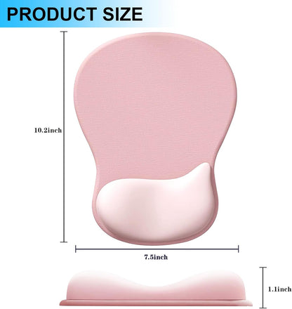 Ergonomic Mouse Pad with Gel Wrist Support, Comfortable Wrist Rest Mousepad with Non-Slip PU Base for Pain Relief, Desk, Home & Office, Pink Serenity