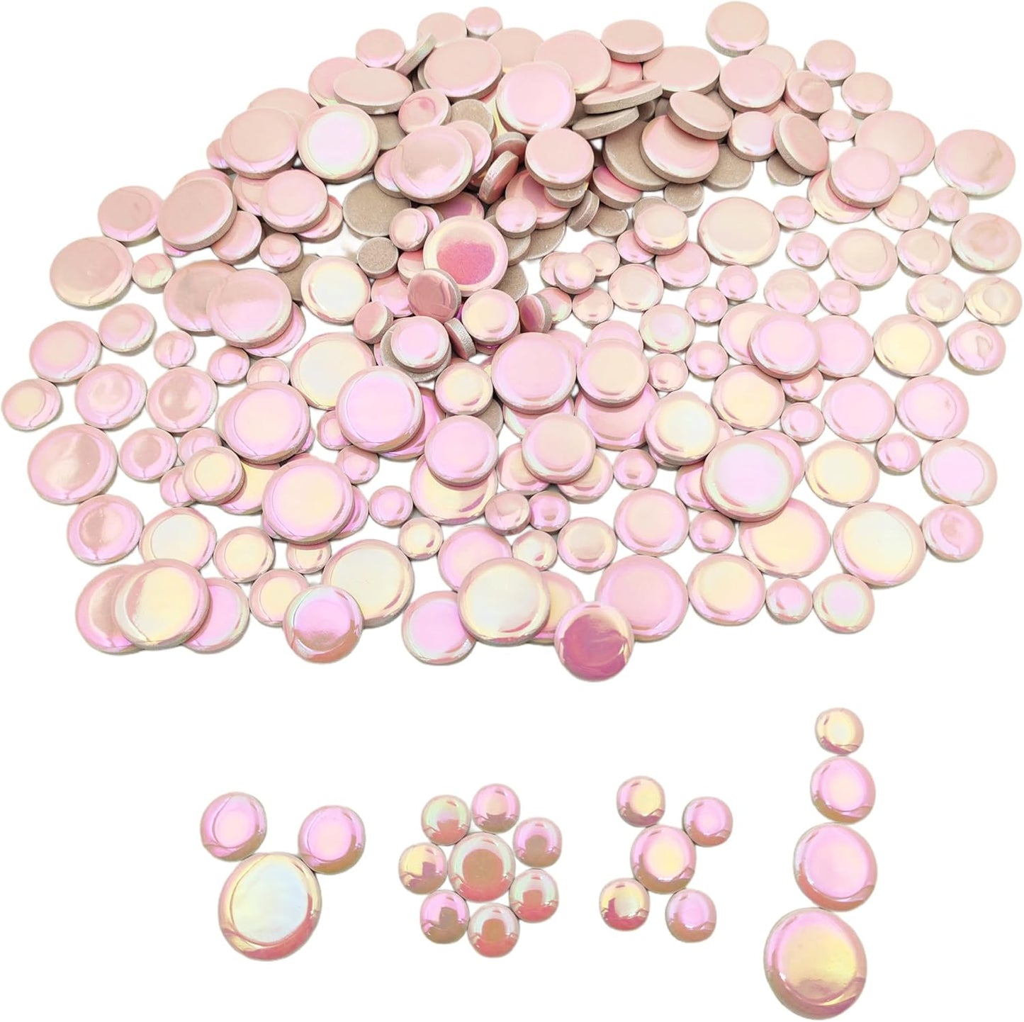 280PCS Iridescent Round Ceramic Mosaic Tiles for Crafts Bulk,1.1LB Circle Mosaic Pieces for Flowerpots, Vases, Cups, Garden and Home Decor DIY Mosaic Making Supplies (Pink)