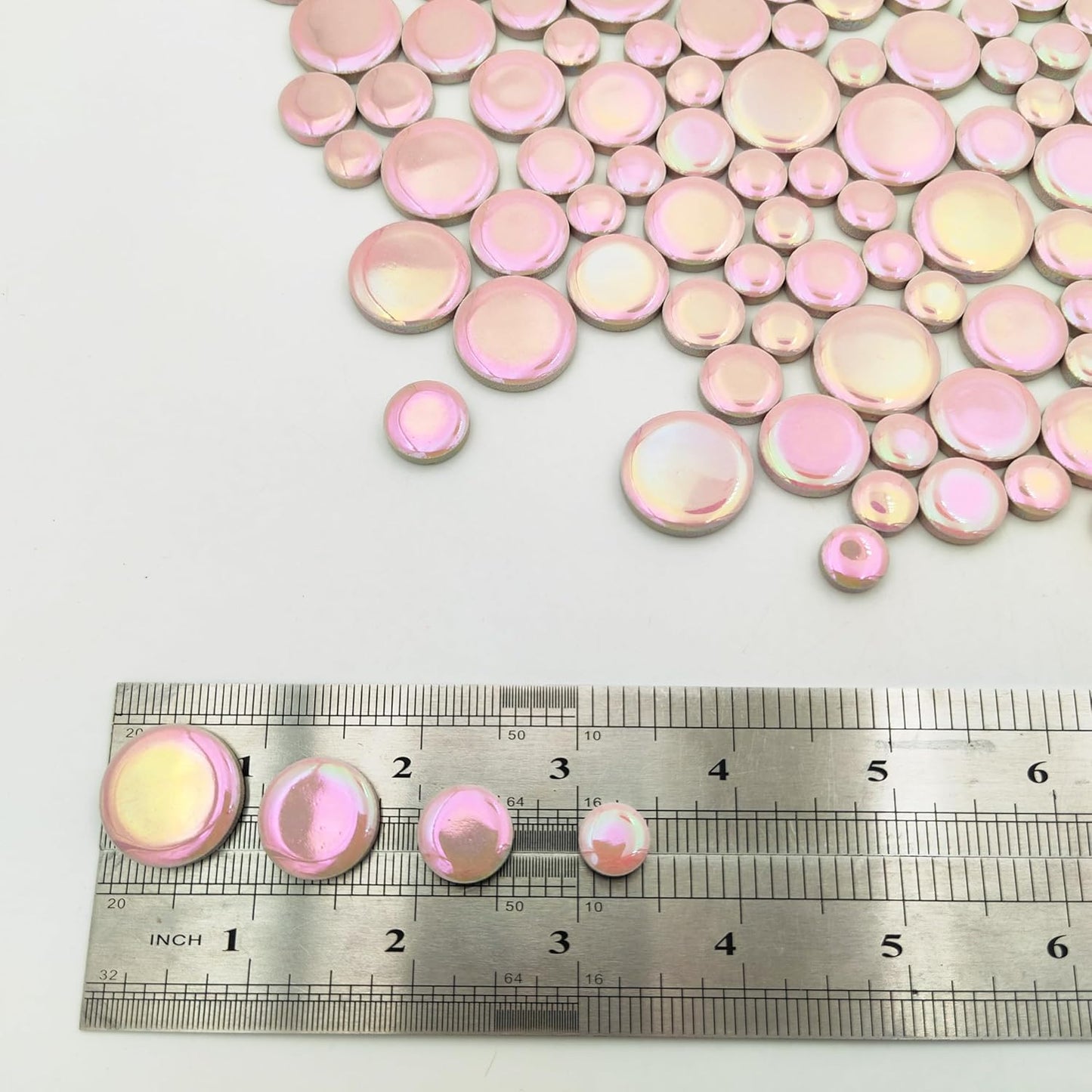 280PCS Iridescent Round Ceramic Mosaic Tiles for Crafts Bulk,1.1LB Circle Mosaic Pieces for Flowerpots, Vases, Cups, Garden and Home Decor DIY Mosaic Making Supplies (Pink)