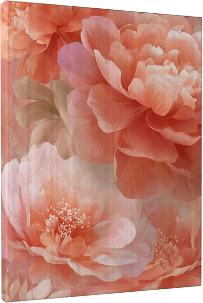 Peach Floral Canvas Wall Art, Soft Peach Flower Poster Prints, Abstract Wall Art Home Aesthetic Decor for Living Room, Bedroom, Bathroom, Dorm, Wrapped Canvas 8x12 Inch