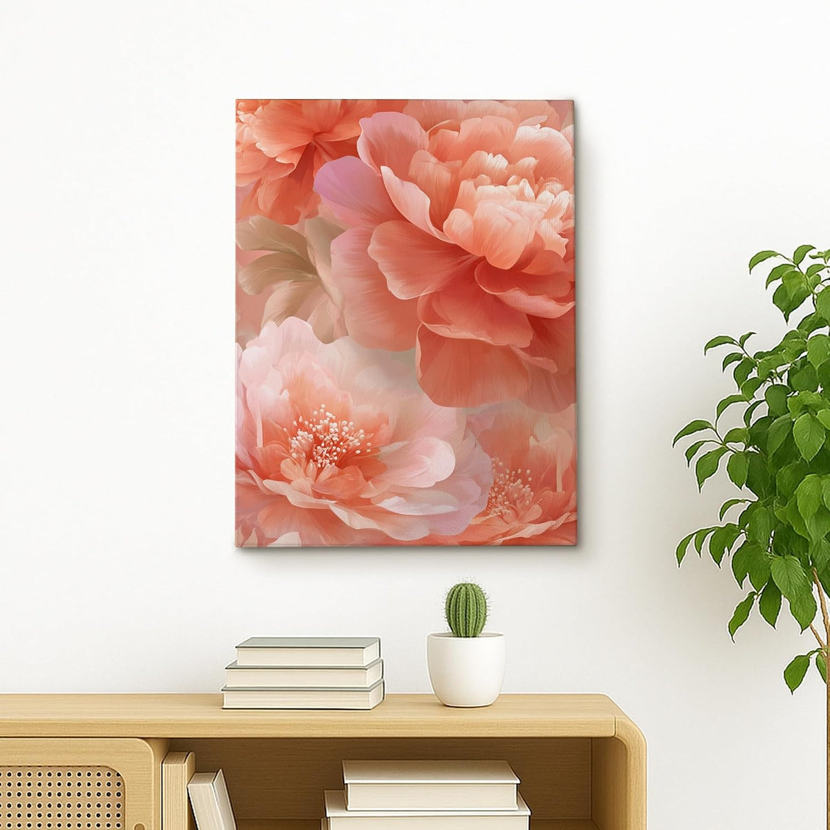 Peach Floral Canvas Wall Art, Soft Peach Flower Poster Prints, Abstract Wall Art Home Aesthetic Decor for Living Room, Bedroom, Bathroom, Dorm, Wrapped Canvas 8x12 Inch
