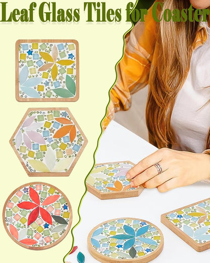 200g Flower Petal Stained Glass Tiles for Craft, 2inch Leaf Mosaic Tiles Pieces Kit for DIY Coaster Trivet Planter Mirror Lamp House Number Home Decorations (Pink)