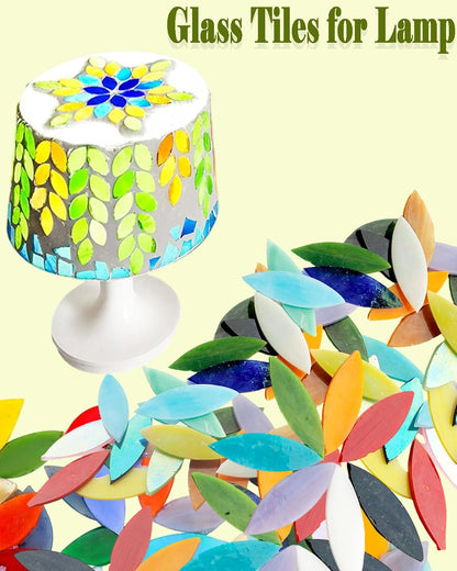 200g Flower Petal Stained Glass Tiles for Craft, 2inch Leaf Mosaic Tiles Pieces Kit for DIY Coaster Trivet Planter Mirror Lamp House Number Home Decorations (Pink)