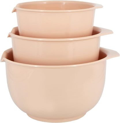 Glad Mixing Bowls with Pour Spout| Nesting Design Saves Space | Non-Slip, BPA Free, Dishwasher Safe Plastic | Kitchen Cooking and Baking Supplies, Blush, 3 piece set