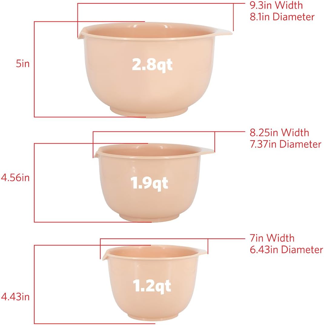 Glad Mixing Bowls with Pour Spout| Nesting Design Saves Space | Non-Slip, BPA Free, Dishwasher Safe Plastic | Kitchen Cooking and Baking Supplies, Blush, 3 piece set