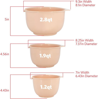 Glad Mixing Bowls with Pour Spout| Nesting Design Saves Space | Non-Slip, BPA Free, Dishwasher Safe Plastic | Kitchen Cooking and Baking Supplies, Blush, 3 piece set