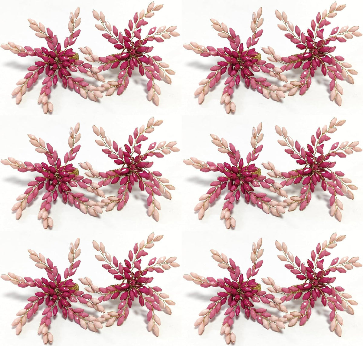 Pink Gold Beaded Napkin Ring - Set of 12 - Beautiful Leaves Design Perfect for Dinner Table Décor/Farmhouse/Mothers Day/Christmas/New Year Party/Easter/Family Gathering/Halloween & Everyday Use