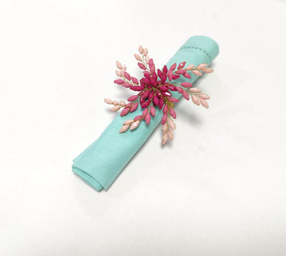 Pink Gold Beaded Napkin Ring - Set of 12 - Beautiful Leaves Design Perfect for Dinner Table Décor/Farmhouse/Mothers Day/Christmas/New Year Party/Easter/Family Gathering/Halloween & Everyday Use