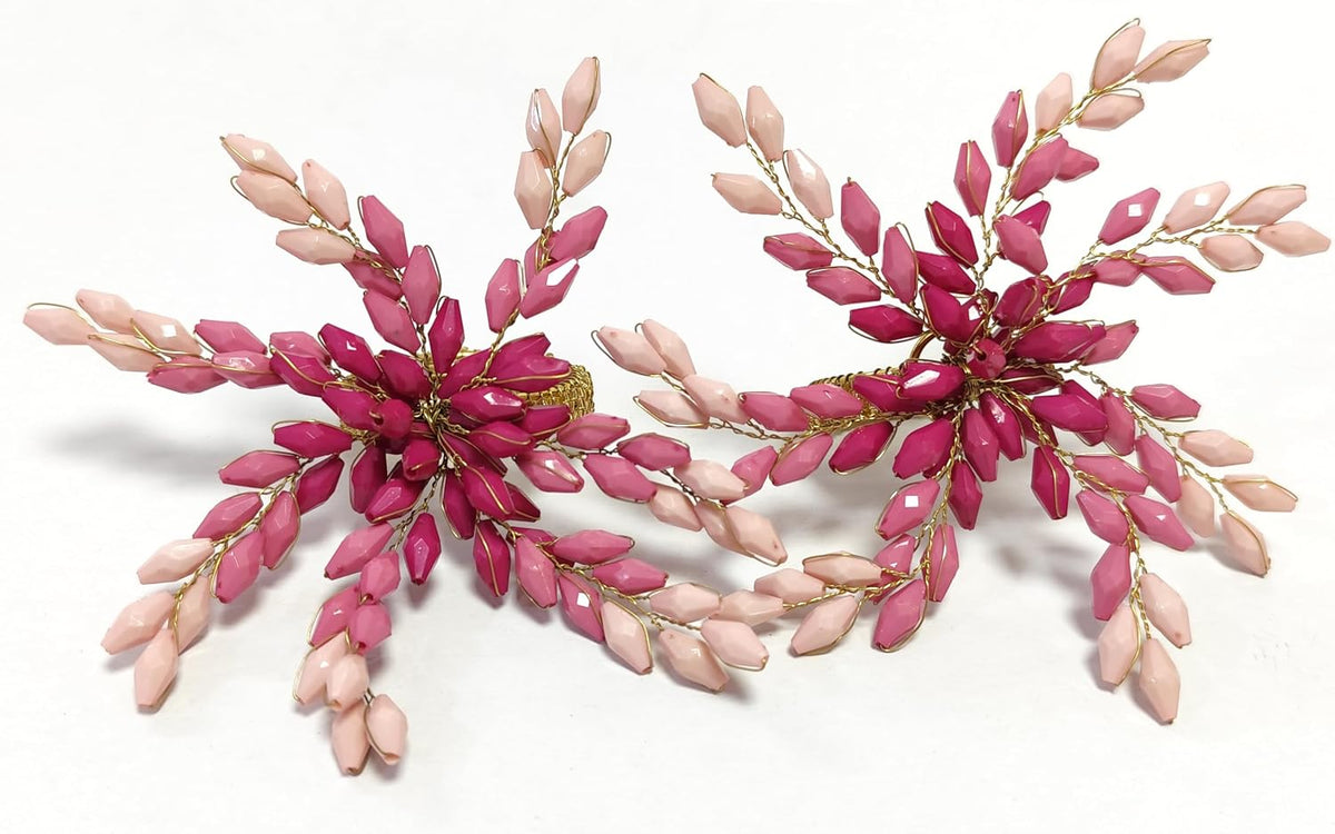 Pink Gold Beaded Napkin Ring - Set of 12 - Beautiful Leaves Design Perfect for Dinner Table Décor/Farmhouse/Mothers Day/Christmas/New Year Party/Easter/Family Gathering/Halloween & Everyday Use