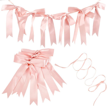 Bow Banner Garland Ribbon Garland Decoration Including 10Pcs Bows and 9.8 Feet Ribbon Coquette Bachelorette Party Hanging Banner for Wedding Bridal Shower Engagement Decorations Light Salmon