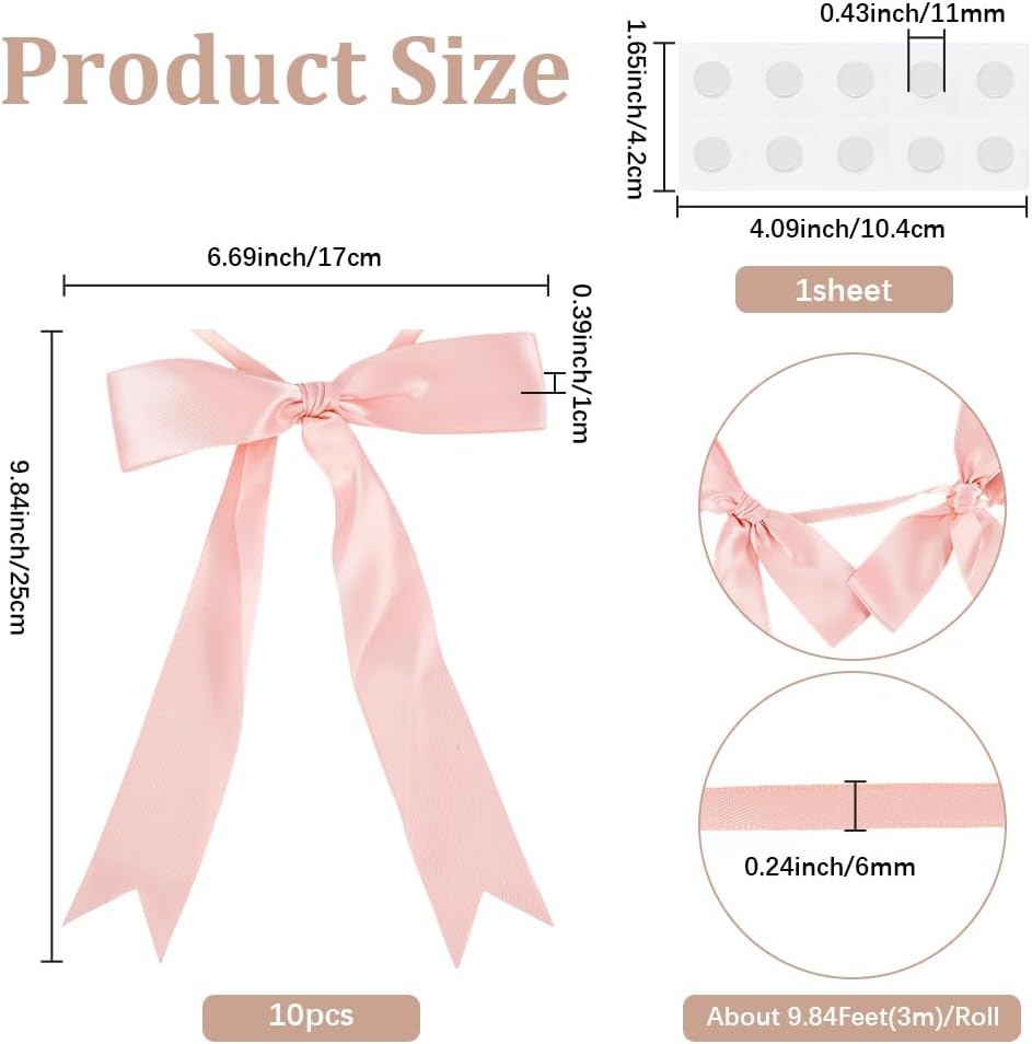 Bow Banner Garland Ribbon Garland Decoration Including 10Pcs Bows and 9.8 Feet Ribbon Coquette Bachelorette Party Hanging Banner for Wedding Bridal Shower Engagement Decorations Light Salmon