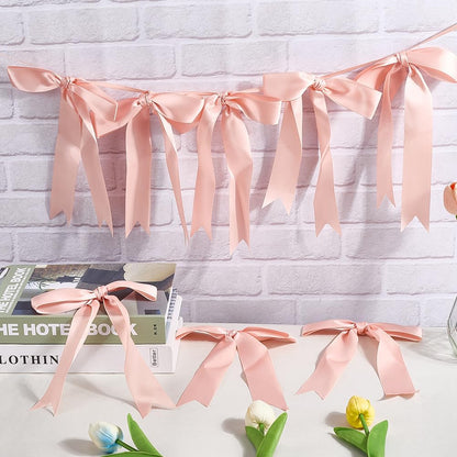 Bow Banner Garland Ribbon Garland Decoration Including 10Pcs Bows and 9.8 Feet Ribbon Coquette Bachelorette Party Hanging Banner for Wedding Bridal Shower Engagement Decorations Light Salmon
