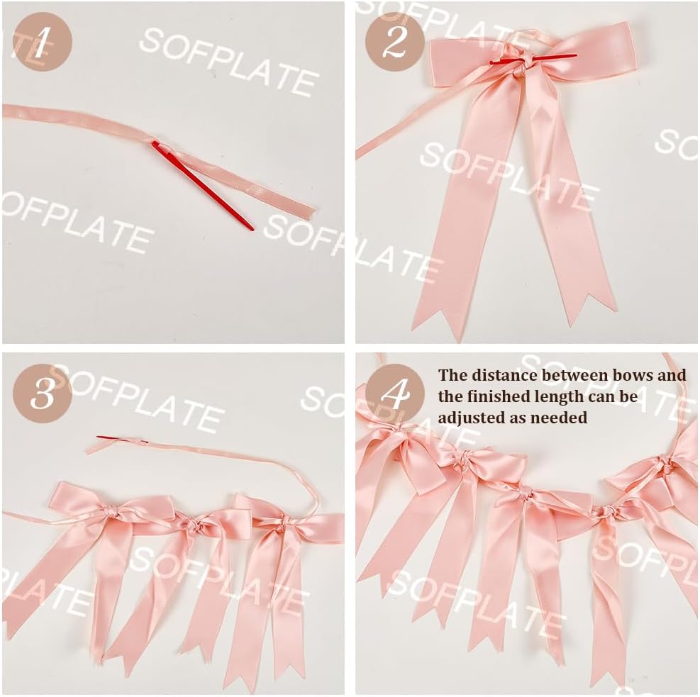 Bow Banner Garland Ribbon Garland Decoration Including 10Pcs Bows and 9.8 Feet Ribbon Coquette Bachelorette Party Hanging Banner for Wedding Bridal Shower Engagement Decorations Light Salmon