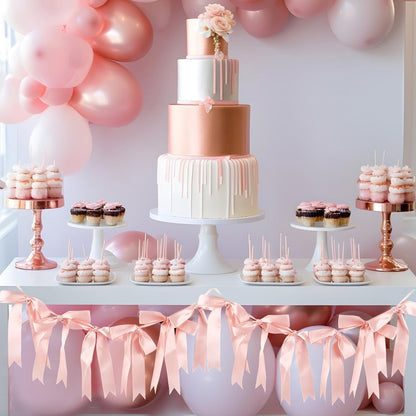 Bow Banner Garland Ribbon Garland Decoration Including 10Pcs Bows and 9.8 Feet Ribbon Coquette Bachelorette Party Hanging Banner for Wedding Bridal Shower Engagement Decorations Light Salmon