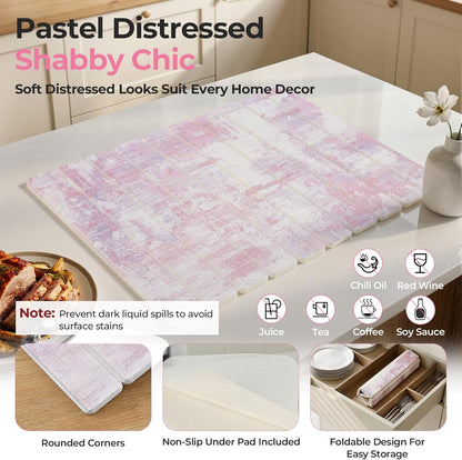 Large Stone Dish Drying Mat for Kitchen Counter, 23.6" × 15.3" Foldable Non-Slip Stone Drying Mat with Abstract Pattern, Heat Resistant Diatomaceous Earth Mat for Bath, Dishes, Cups, Pink