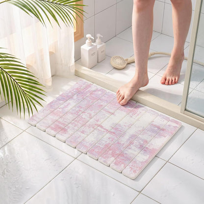 Large Stone Dish Drying Mat for Kitchen Counter, 23.6" × 15.3" Foldable Non-Slip Stone Drying Mat with Abstract Pattern, Heat Resistant Diatomaceous Earth Mat for Bath, Dishes, Cups, Pink