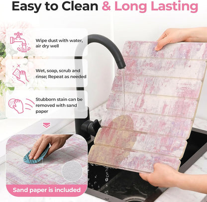 Large Stone Dish Drying Mat for Kitchen Counter, 23.6" × 15.3" Foldable Non-Slip Stone Drying Mat with Abstract Pattern, Heat Resistant Diatomaceous Earth Mat for Bath, Dishes, Cups, Pink