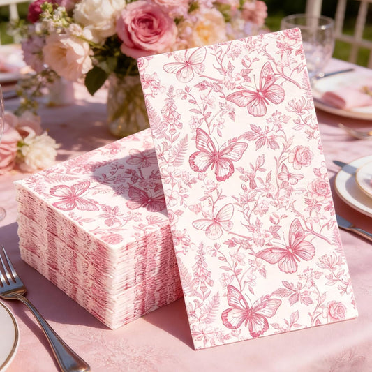 AnyDesign 100 Pcs Pink Floral Guest Napkins Disposable Napkins Chinoiserie Flower Butterfly Dinner Hand Paper Towel Napkin for Bathroom Wedding Birthday Spring Party Table Supplies