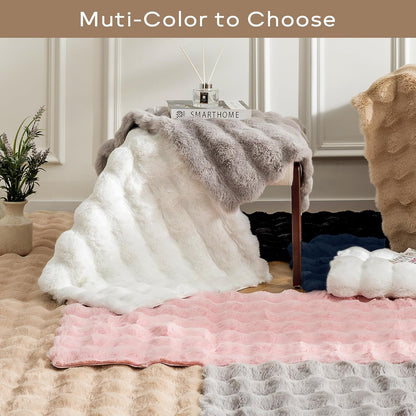 Ashler Faux Rabbit Fur Rug, Pink 5x7 FT Fluffy Soft Area Rugs, Rectangle Fuzzy Carpet for Living Room, Bedroom, Machine Washable - 3D Bubble Rug
