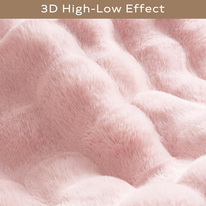 Ashler Faux Rabbit Fur Rug, Pink 5x7 FT Fluffy Soft Area Rugs, Rectangle Fuzzy Carpet for Living Room, Bedroom, Machine Washable - 3D Bubble Rug