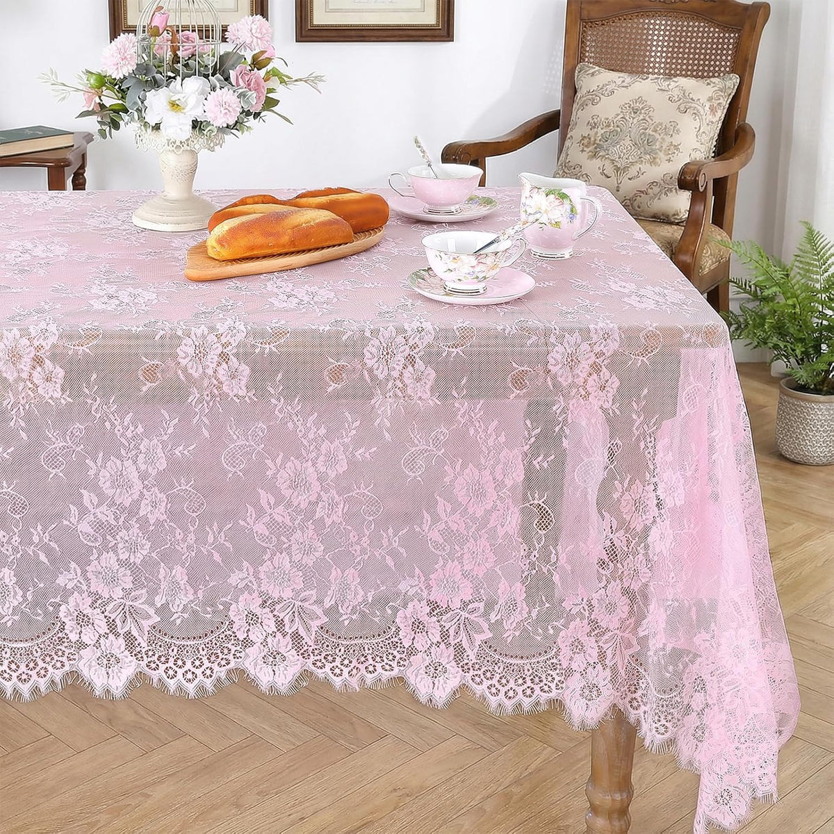 Vintage Lace Tablecloth 60"x120" Rectangle Pink Wedding Overlay 10FT Fabric