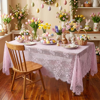 Vintage Lace Tablecloth 60"x120" Rectangle Pink Wedding Overlay 10FT Fabric
