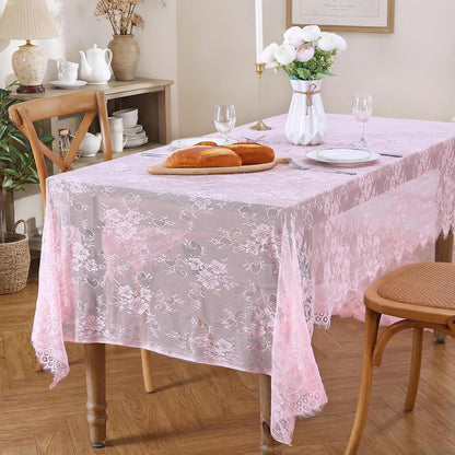 Vintage Lace Tablecloth 60"x120" Rectangle Pink Wedding Overlay 10FT Fabric