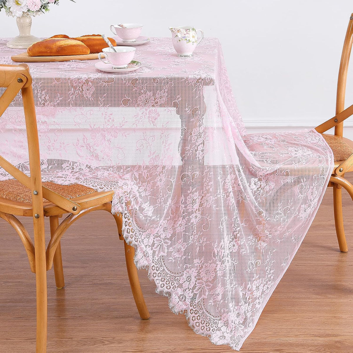 Vintage Lace Tablecloth 60"x120" Rectangle Pink Wedding Overlay 10FT Fabric