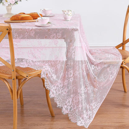 Vintage Lace Tablecloth 60"x120" Rectangle Pink Wedding Overlay 10FT Fabric