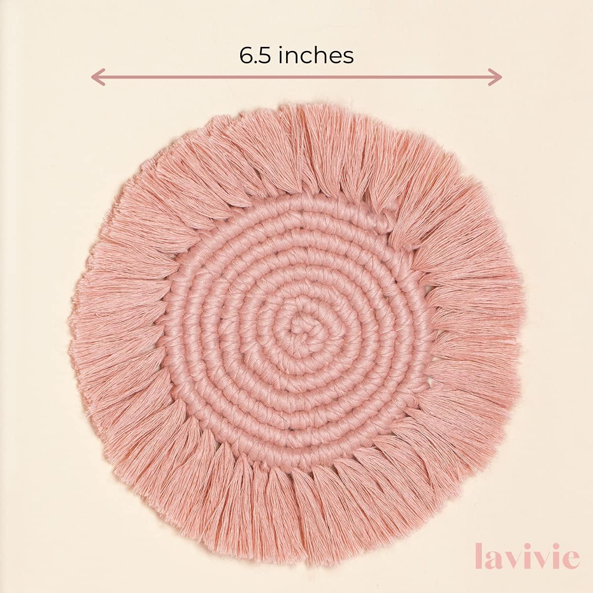 Cute Macrame Coasters Woven Boho Decor Handmade Absorbent Aesthetic, for Desk Office Table Kitchen Dining Room Cup Drinks Picnic Housewarming Home Rattan Wicker Bamboo (Dusty Pink (Set of 2))