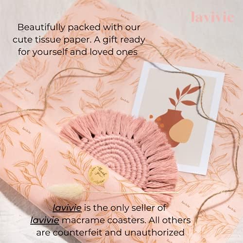 Cute Macrame Coasters Woven Boho Decor Handmade Absorbent Aesthetic, for Desk Office Table Kitchen Dining Room Cup Drinks Picnic Housewarming Home Rattan Wicker Bamboo (Dusty Pink (Set of 2))