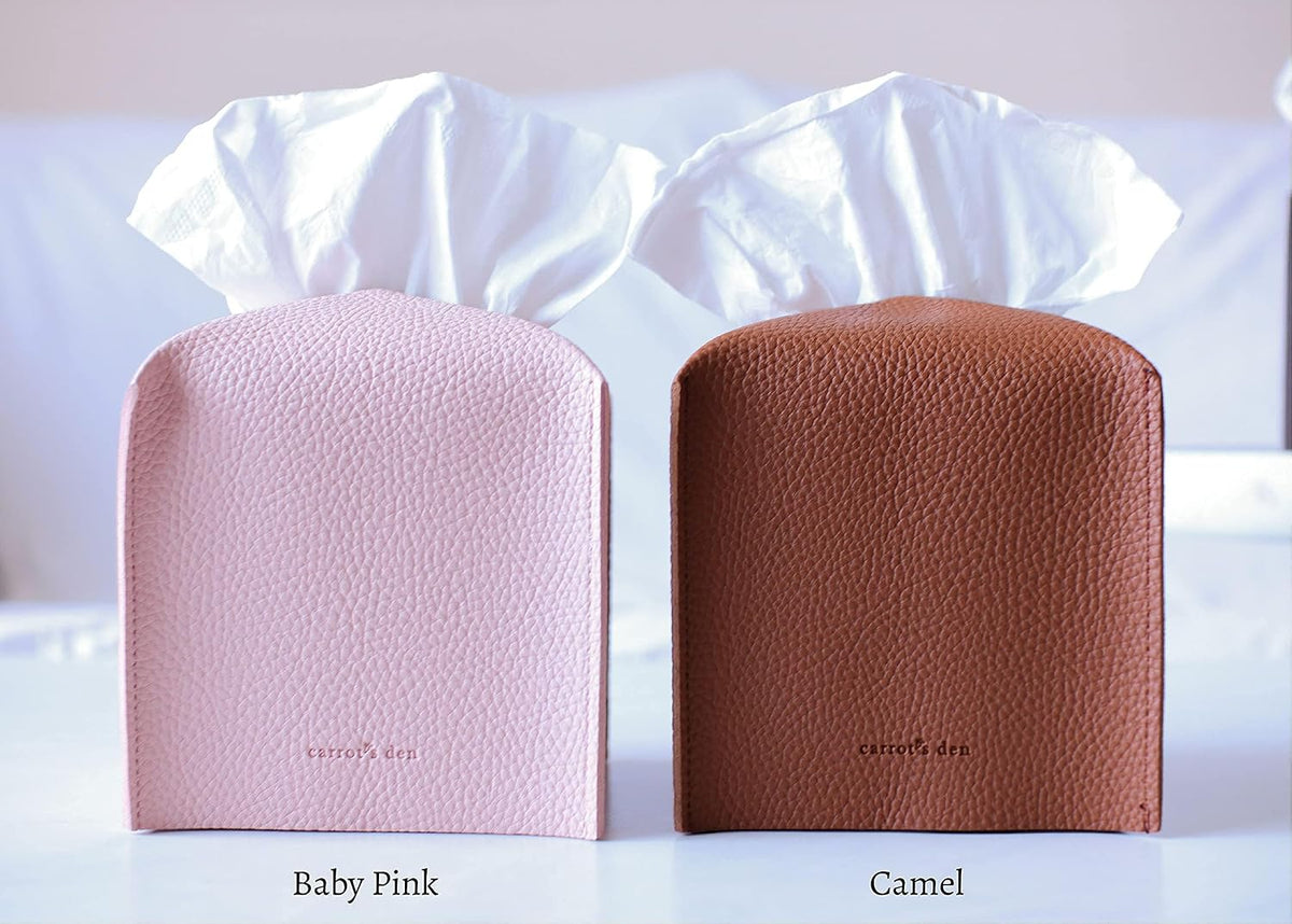 PU Leather Tissue Box Cover Holder, Decor, Baby Pink
