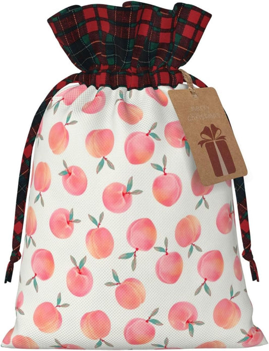 EniLsa Pink Peach Print Drawstring Gift Bag,Gifts Decorations For Christmas Party Supplies,8.3 X 11.8 In