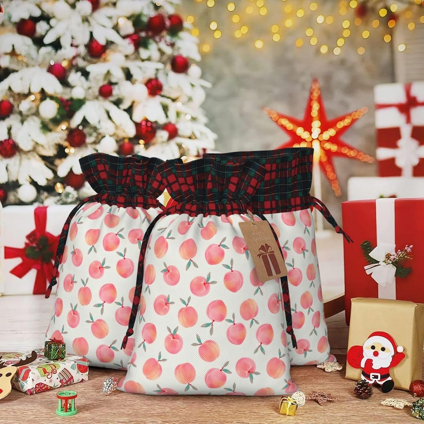 EniLsa Pink Peach Print Drawstring Gift Bag,Gifts Decorations For Christmas Party Supplies,8.3 X 11.8 In
