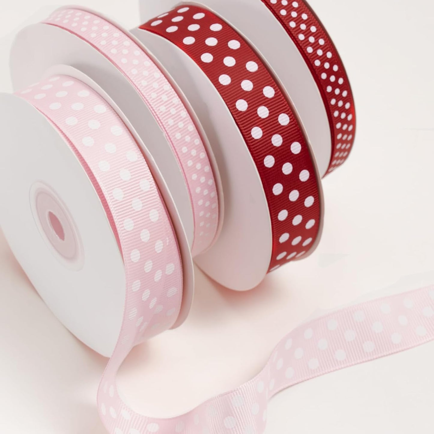 Polka Dot Grosgrain Ribbon 3/8 Inch, 25 Yards Spool Pink and White Dot Craft Ribbon for Valentines Gift Wrapping DIY Crafts Hair Bows Wedding Party Decor Sewing and Home Decoration