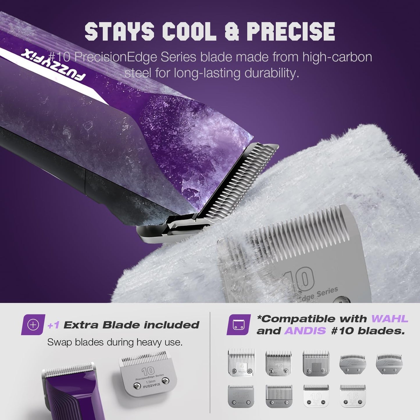 AmpFix Professional Dog/Pet Grooming Clippers - 2-Speed Heavy-Duty Motor, 2 Detachable Blade 8 Metal Combs, 10ft Cord, Runs Cool & Quiet, Anti-Slip Shatter-Proof Housing for All Animal Coats